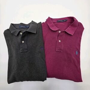 POLO RALPH LAUREN LONG SLEEVE POLO SHIRT MENS 2XL XXL BUNDLE OF 2 GRAY MAROOON